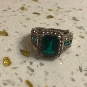 Lab Created Emerald and White Sapphire Ring